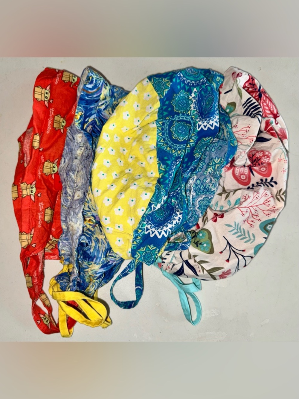 Colorful Mixed-Print Scrub Caps - Blue, Yellow, Teal
